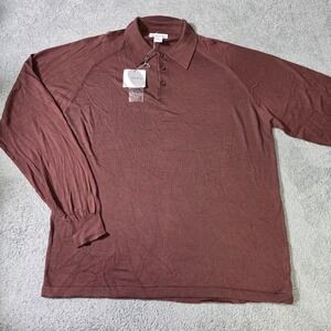Anthology Mens XL Polo Shirt Burgundy 100% Silk Long Sleeve Raglan Knit Sweater